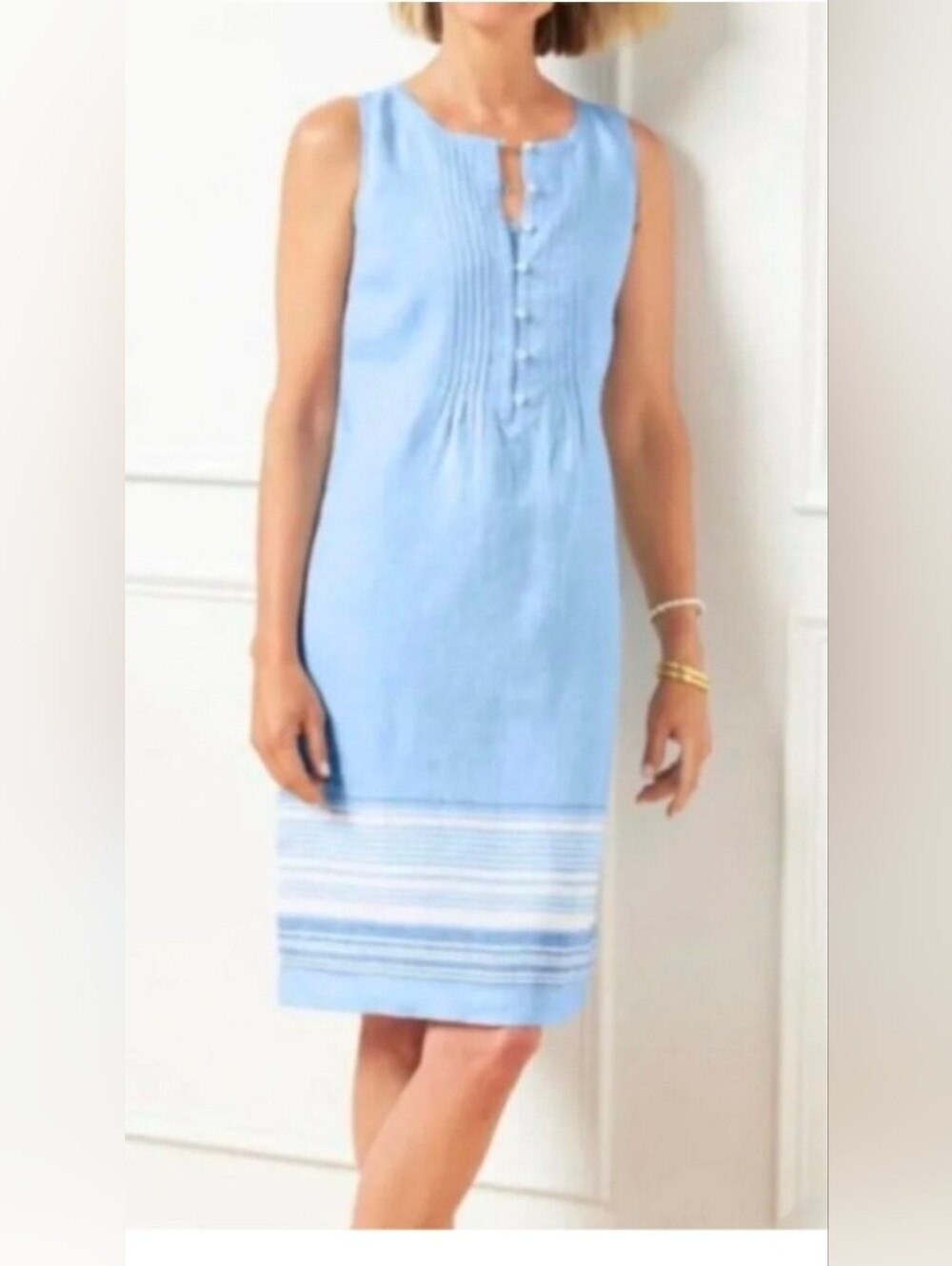 Talbots 100% Linen Shift Dress, Light Blue, 16P. EUC
